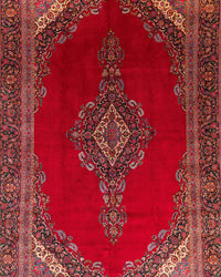 Vintage Persian Kashan Rug Circa 1950 | 10' 3" X 15' 7" | Large Size | Open-Field Design | Red & Navy-Blue Colours | Urban Production