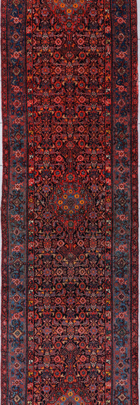 Antique Malayer Runner Circa 1930 | 3' 2" X 16' 11" | Red & Blue Colours | Geometric Design | Tribal Production