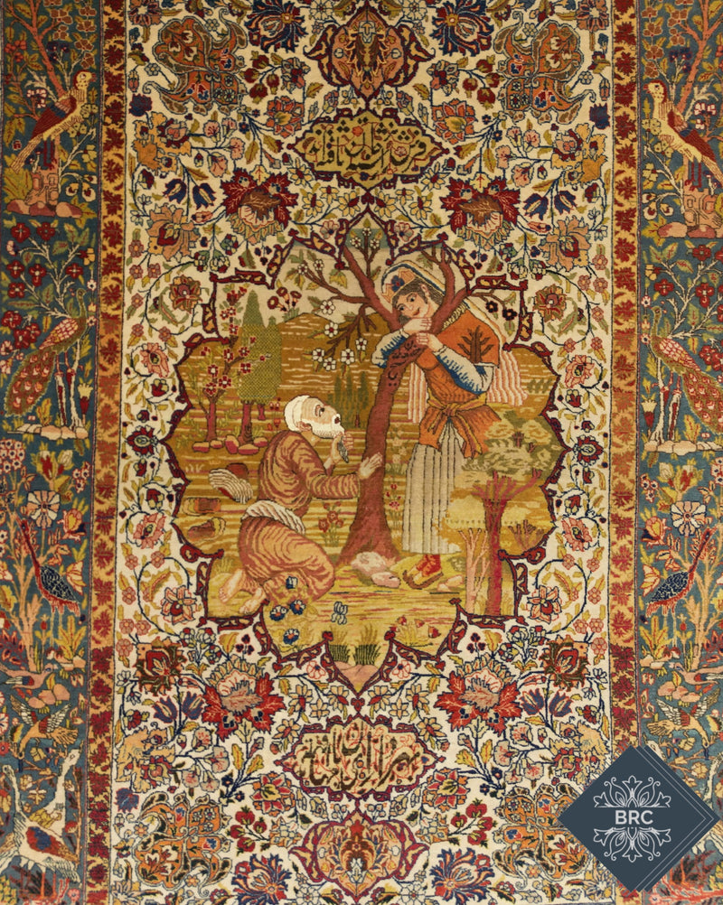 Antique Persian Tehran Rug Circa 1890 | 4' 5" X 6' 9" | Green & Beige Colours | Finely Knotted | Urban Production