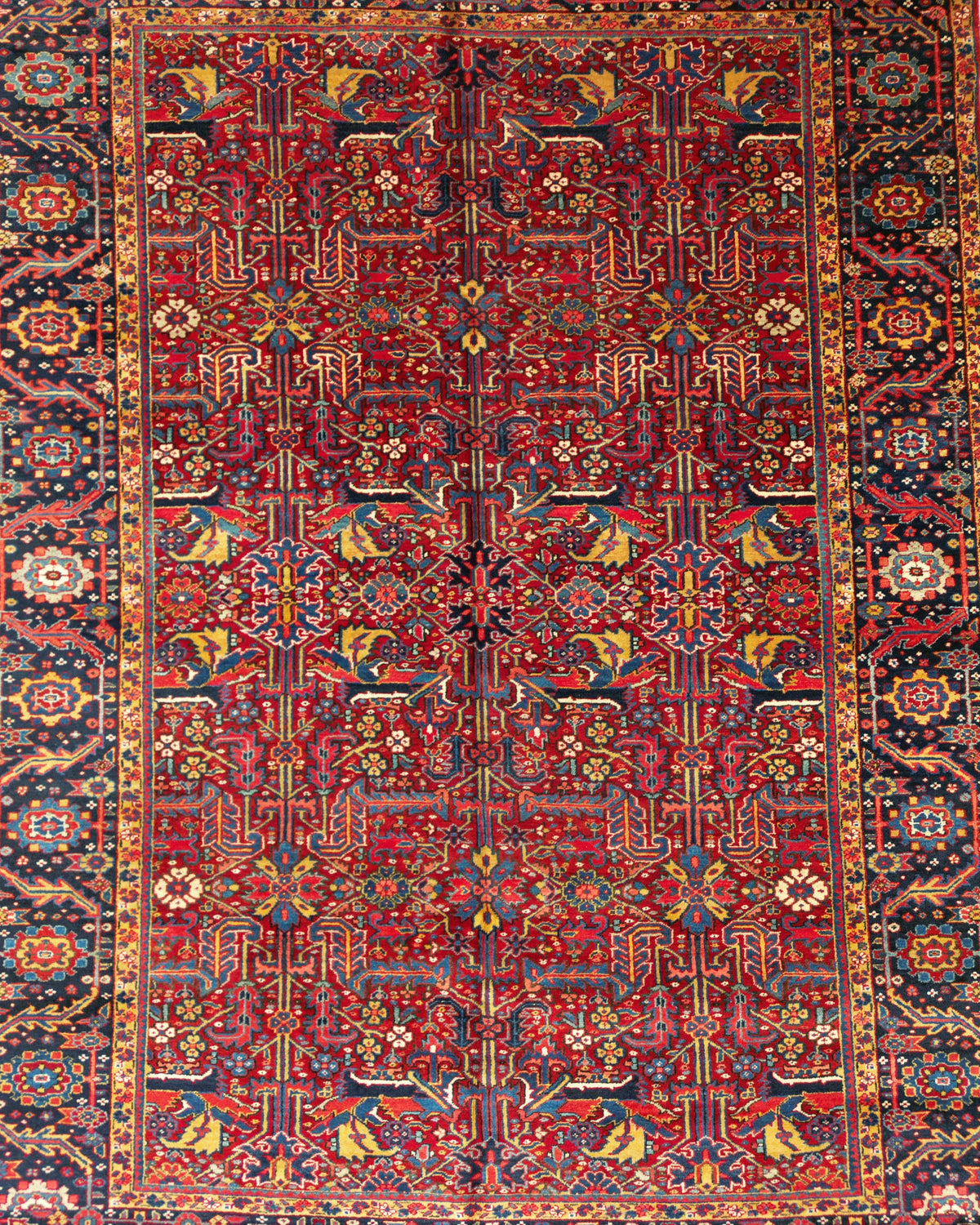 Vintage Persian Heriz Rug Circa 1940 | 8' 0" X 11' 1" | No-Medallion | Red & Black Colours | Tribal Production