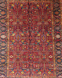 Vintage Persian Heriz Rug Circa 1940 | 8' 0" X 11' 1" | No-Medallion | Red & Black Colours | Tribal Production