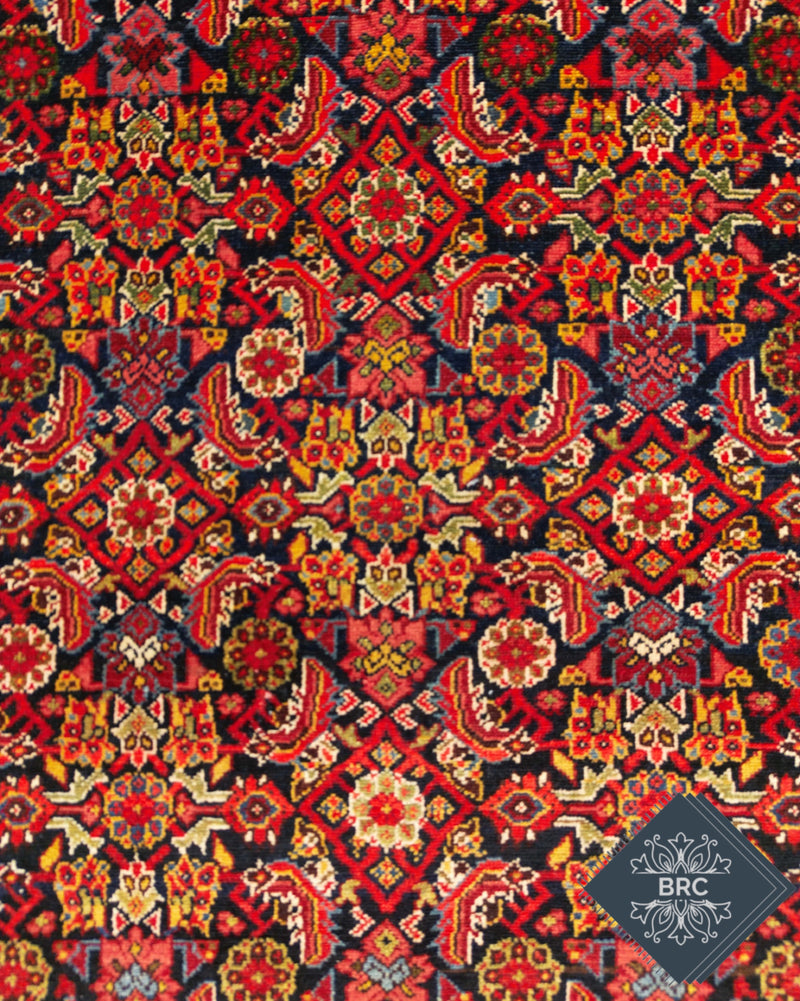 Antique Persian Malayer Rug Circa 1910 | 4' 2" X 6' 2" | Geometric Design | Navy-Blue & Red Colours | Finely Woven | Tribal Production