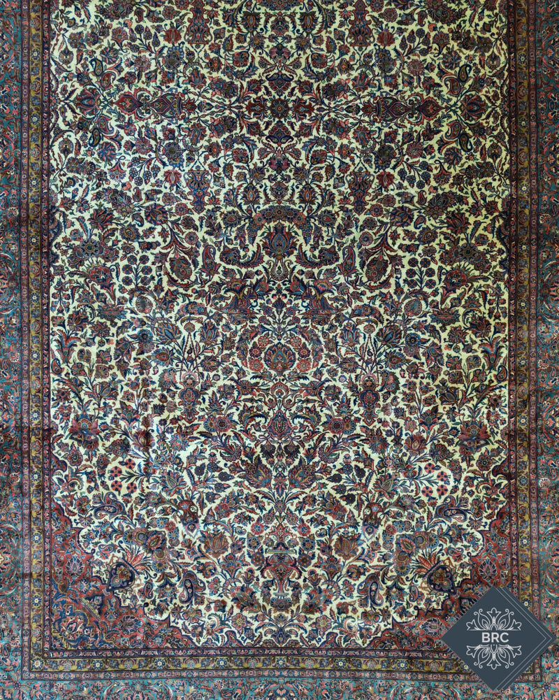 Antique Persian Qazvin Rug Circa 1910 | 11' 4" X 21' 6" | White & Blue Colours | Urban Production