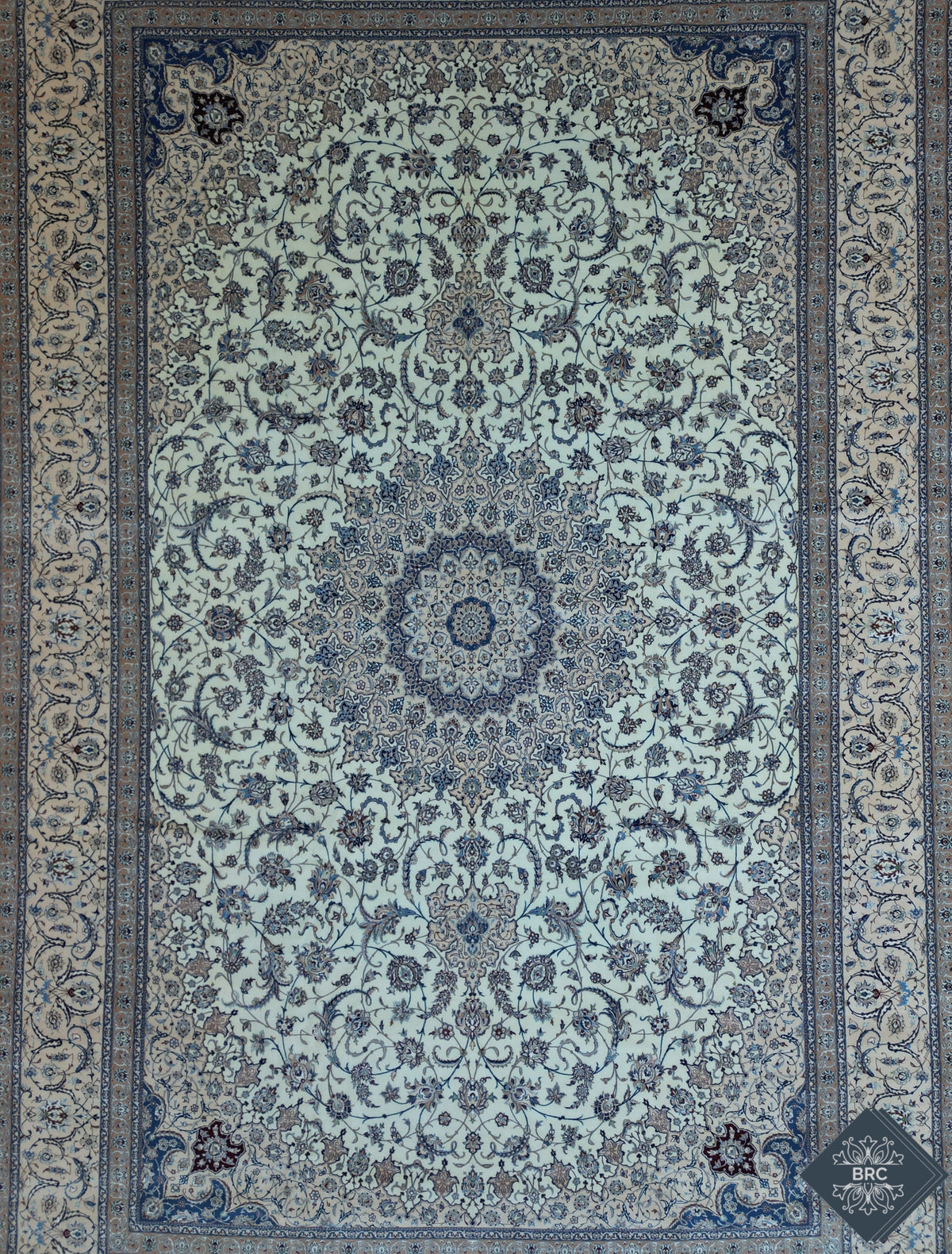 Persian Naeen Rug | 13' 7" X 20' 9" | White & Blue Colours | Extremely Fine | Urban Production