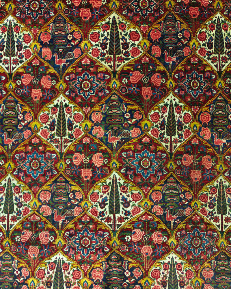 Antique Persian Bakhtiar Rug Circa 1930 | 10' 1" X 13' 6" | Garden-Panel Design | Red & Ivory Colours With Gold Accents | Tribal Production