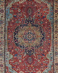 Antique Persian Serapi Heriz Rug Circa 1880 | 14' 5" X 23' | Multicolour Jewel Tones | Geometric Design | Tribal Production