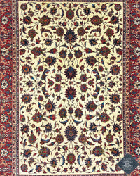 Antique Persian Isfahan Rug Circa 1910 | 8' 7" X 12' 0" | Shah Abbas Design | Ivory & Red Colour | Extremely Fine | Urban Production