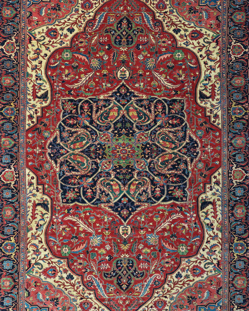 Persian Heriz Rug | 12' 11" X 19' | Red Colour | Geometric Design | Tribal Production