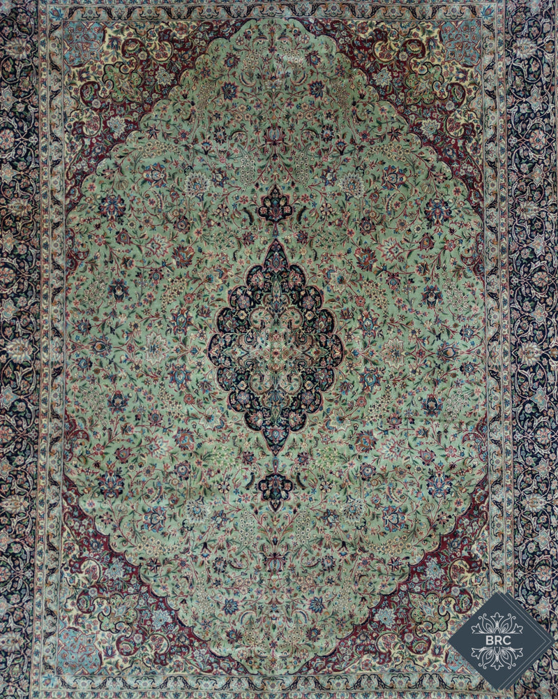 Vintage Persian Kerman Arjomand Rug Circa 1950 | 11' 5" X 16' | Pistachio Colour | Urban Production