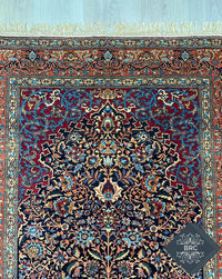 Antique Persian Isfahan Ahmad Rug Circa 1900 | 4' 9" X 6' 9" | Red & Blue Colours | Finely Knotted | Urban Production