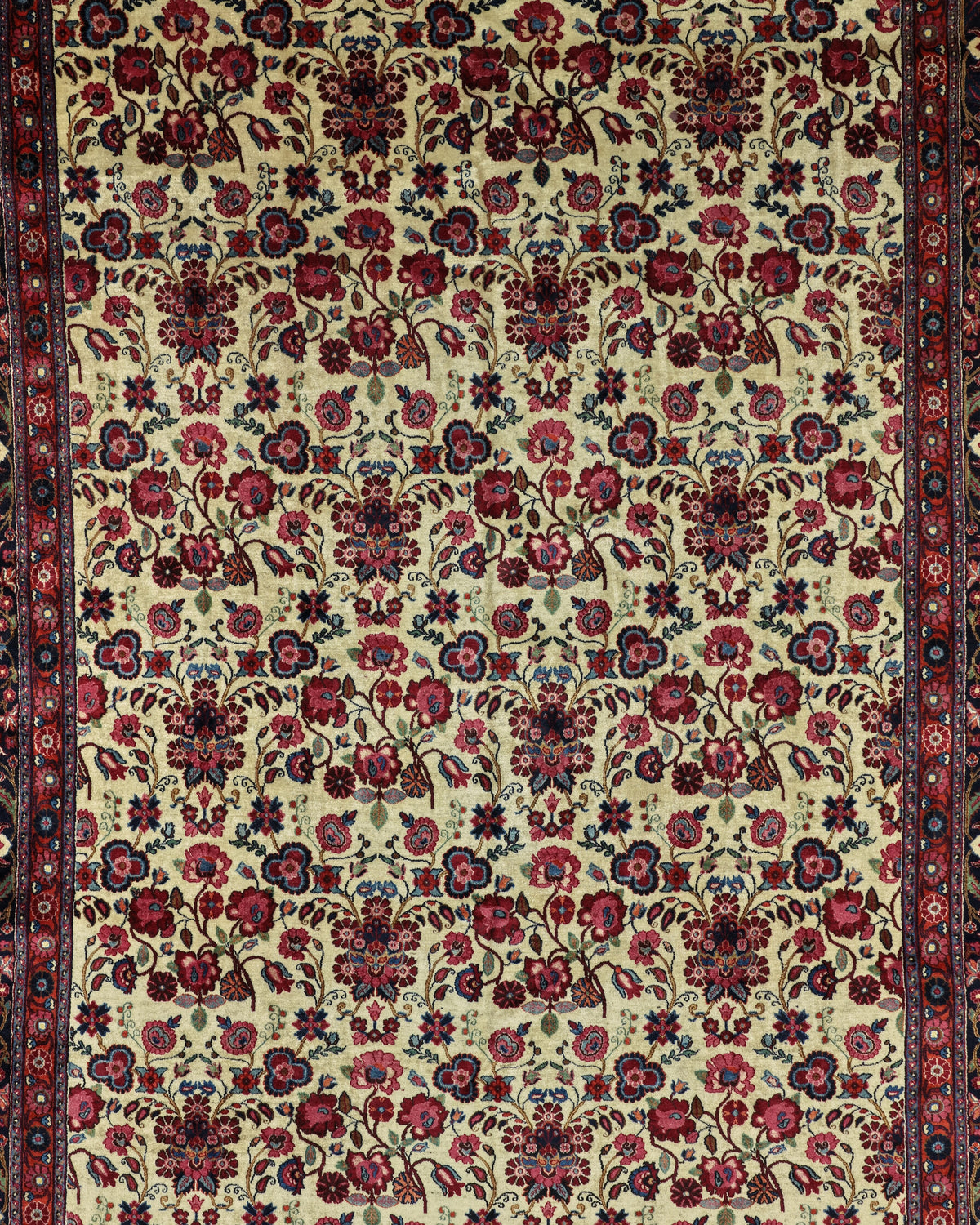 Antique Persian Mashhad Rug Circa 1930 | 10' 1" X 13' 7" | Large Size | Ivory & Dark Pink Colours | Urban Production