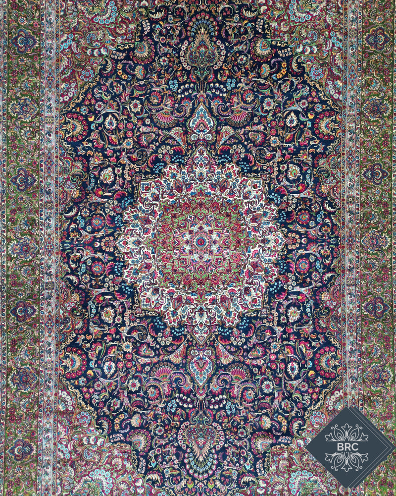 Antique Persian Kerman Rug Circa 1910 | 11' 10" X 19' 4" | Blue & Green Colours | Urban Production