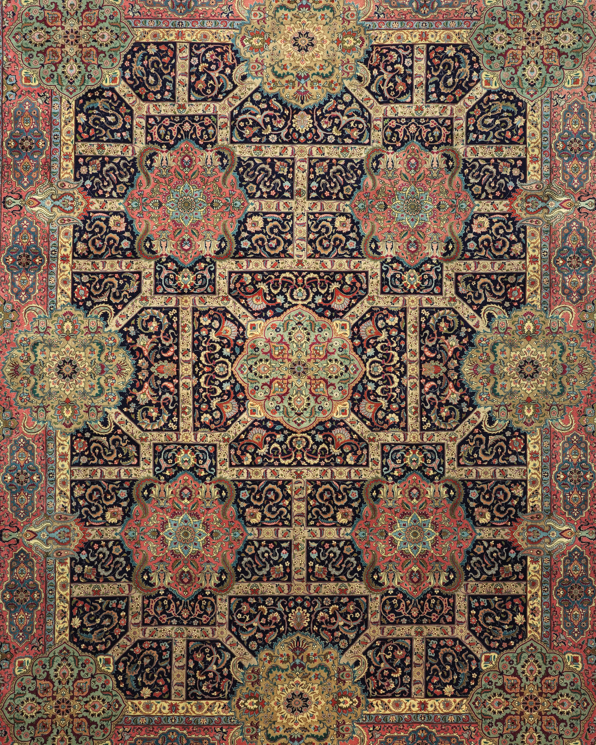 Vintage Persian Tabriz Ghalicheh-Baf Rug Circa 1960 | 9' 9" X 12' 8" | Multicolours | Allover Design | Urban Production