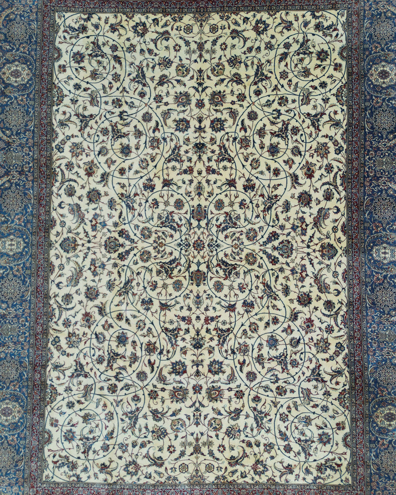 Vintage Persian Nain Tudeshk Rug Circa 1960 | 10' 6" X 13' 9" | Geometric Design | Multi-Colour | Tribal Production