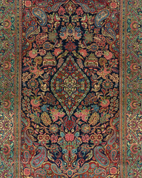 Antique Persian Kashan Rug Circa 1930 | 4' 4" X 6' 6" | Floral Design | Midnight-Blue & Green Colours | Finely Woven | Urban Production