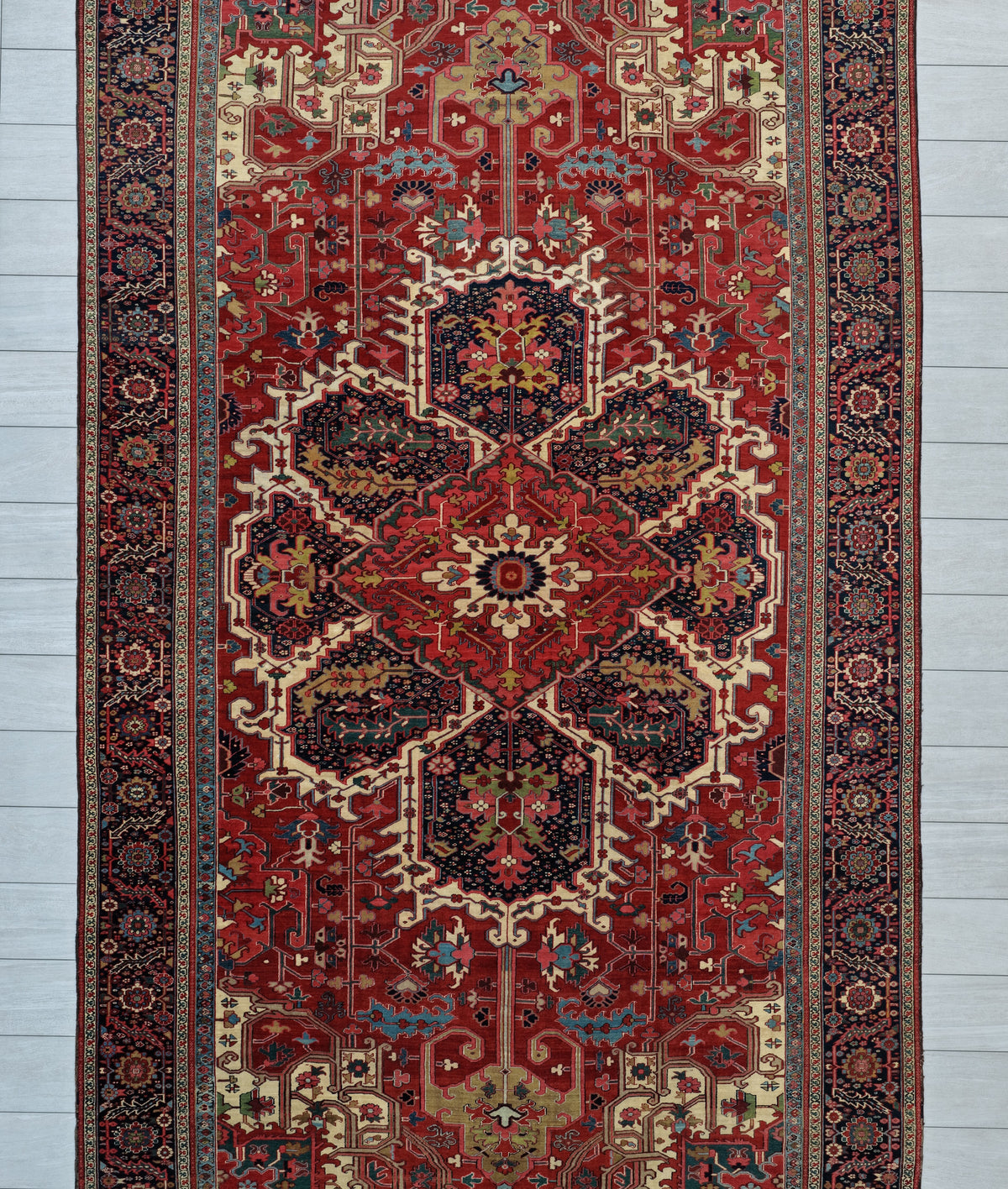 Antique Persian Serapi Heriz Rug Circa 1900 | 10' 11" X 18' 9" | Red Colour | Geometric Design | Tribal Production