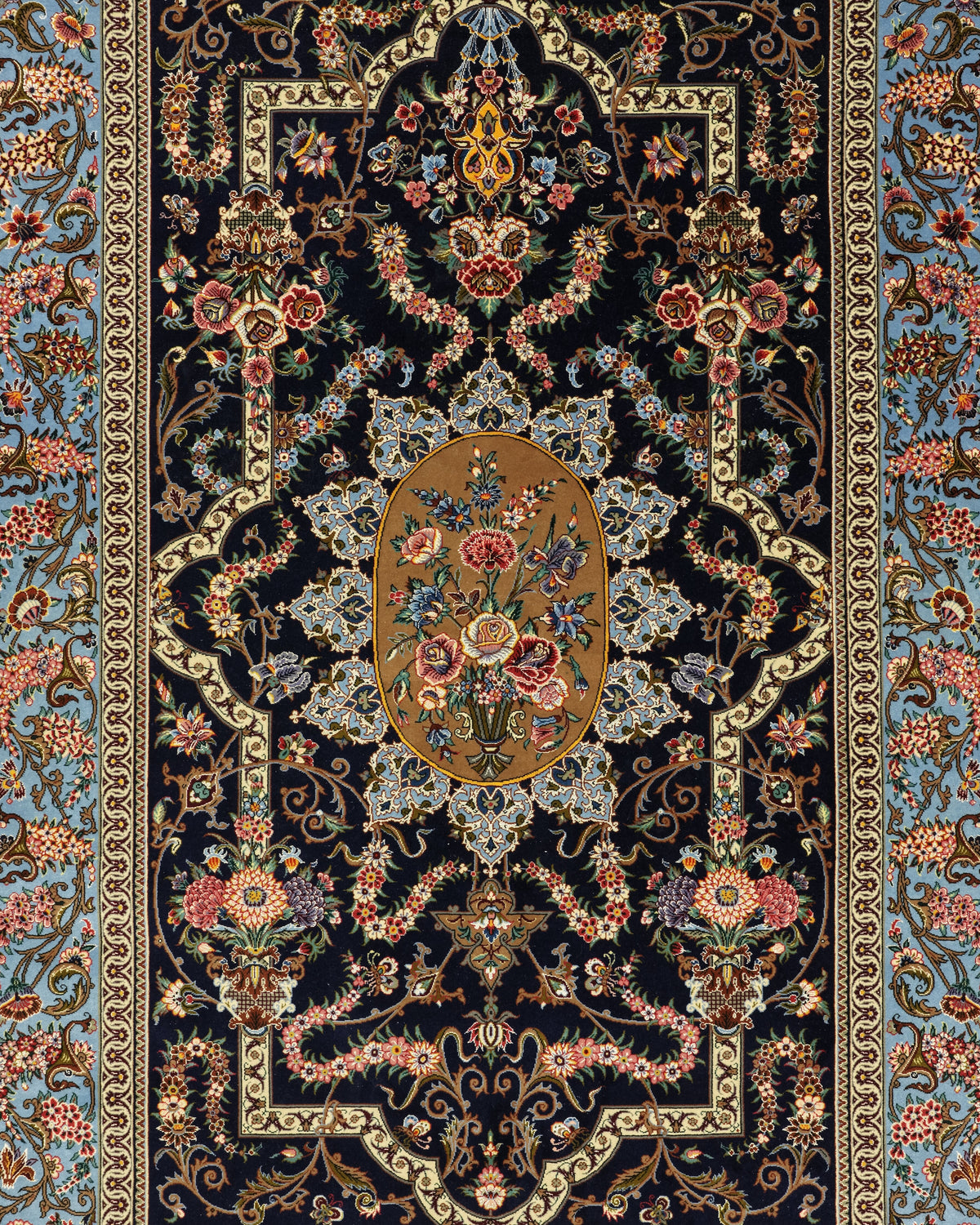 Persian Isfahan Rug | 4' 3" X 6' 2" | Midnight Blue Colour | Floral Medallion Design | Urban Production