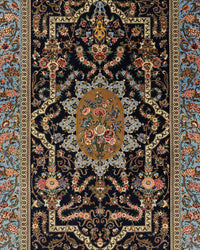 Persian Isfahan Rug | 4' 3" X 6' 2" | Midnight Blue Colour | Floral Medallion Design | Urban Production