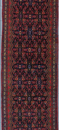 Vintage Malayer Runner Circa 1940 | 3' 10" X 16' 2" | Red & Blue Colours | Geometric Design | Herati Motif | Tribal Production