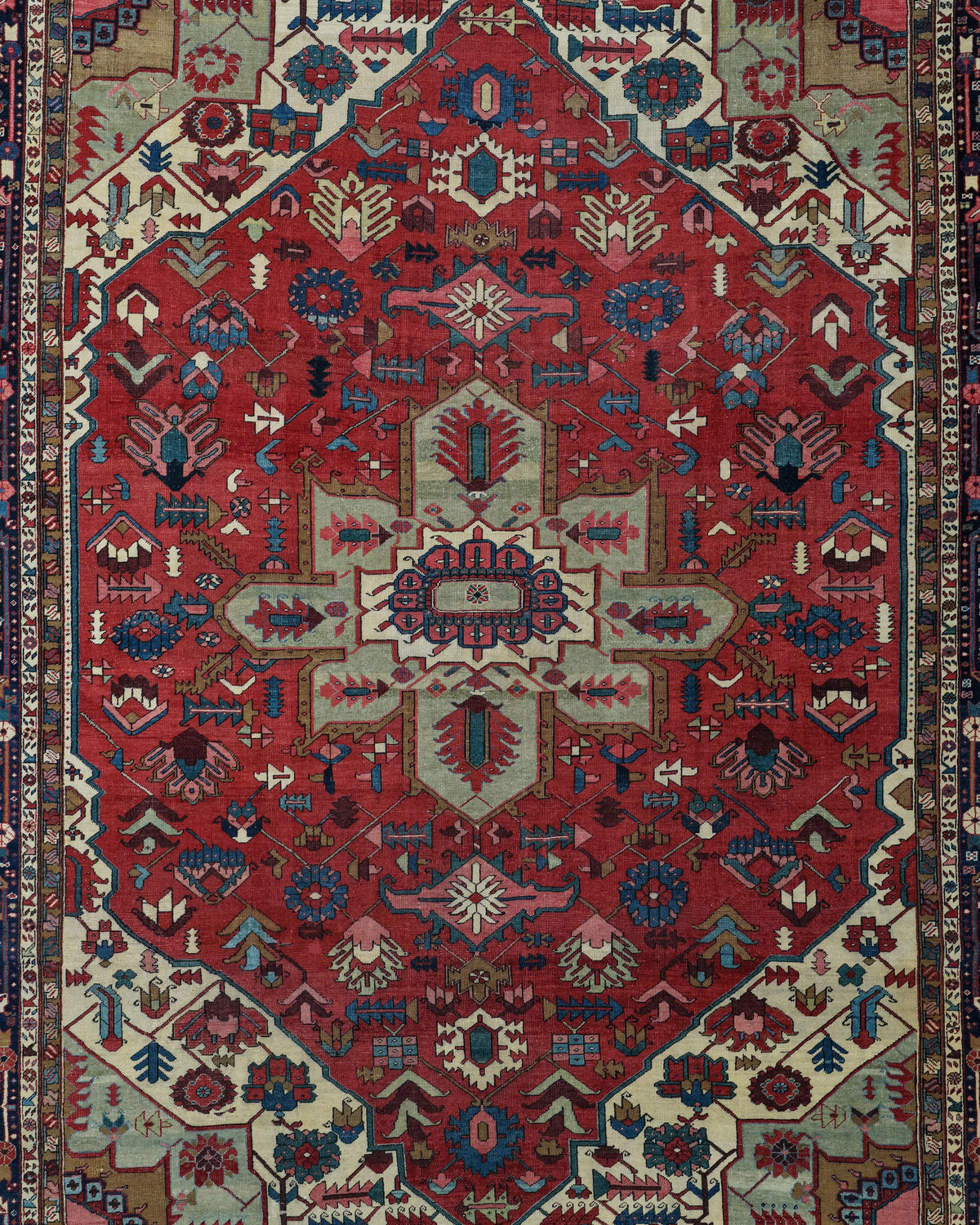 Antique Persian Serapi Heriz Rug Circa 1880 | 11' 2" X 14' 5" | Red Colour | Geometric Design | Tribal Production