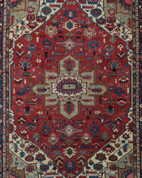 Antique Persian Serapi Heriz Rug Circa 1880 | 11' 2" X 14' 5" | Red Colour | Geometric Design | Tribal Production