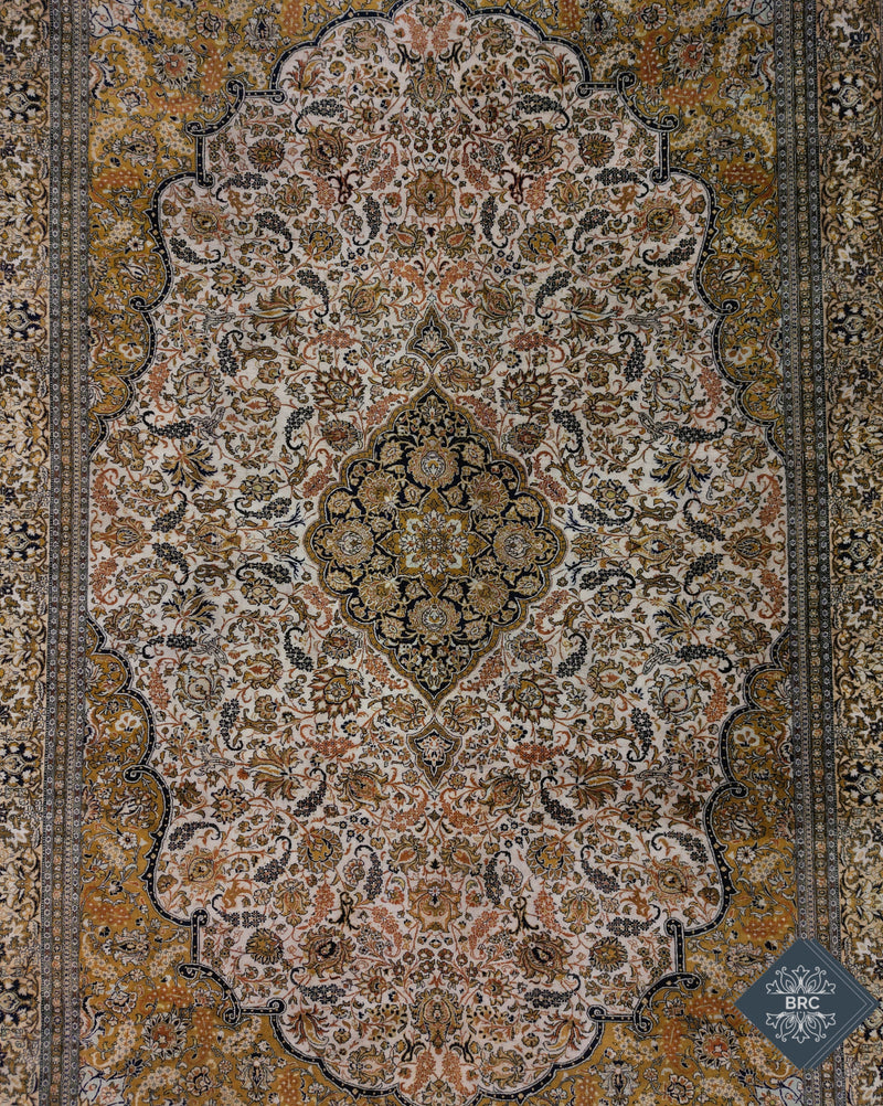 Vintage Persian Qom Rug Circa 1960 | 7' 2" X 10' 5" | Light Colours | Pure Silk | Urban Production