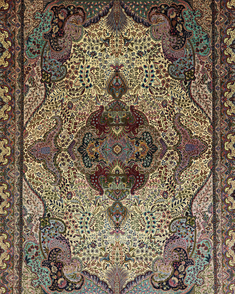 Vintage Persian Tabriz Rug Circa 1960 | 9' 10" X 13' 5" | Light Colours | Floral Medallion Design | Urban Production
