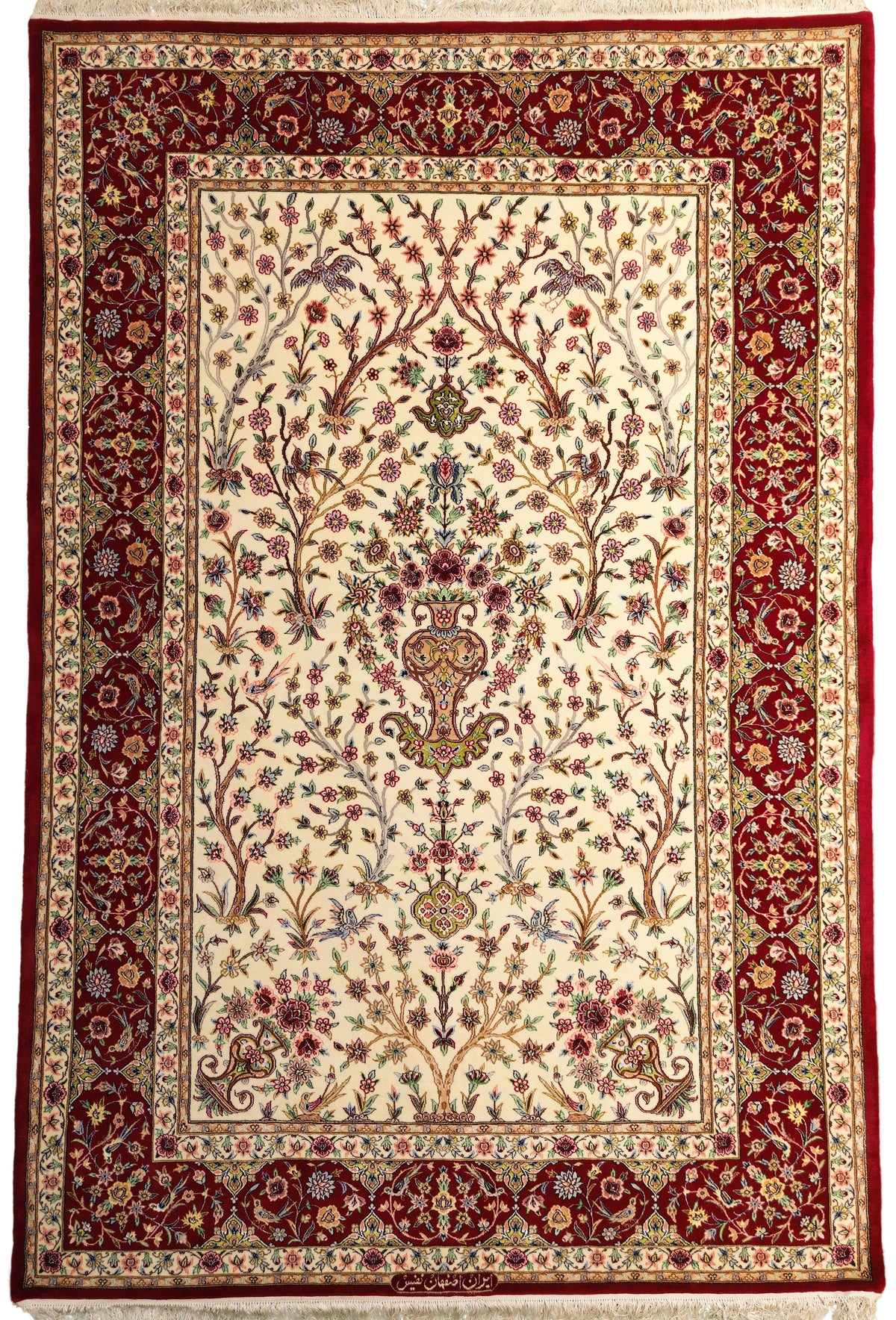 Persian Isfahan Rug | 5' 1" X 7' 7" | White & Red Colours | Wool & Silk | Extremely Fine | Urban Production