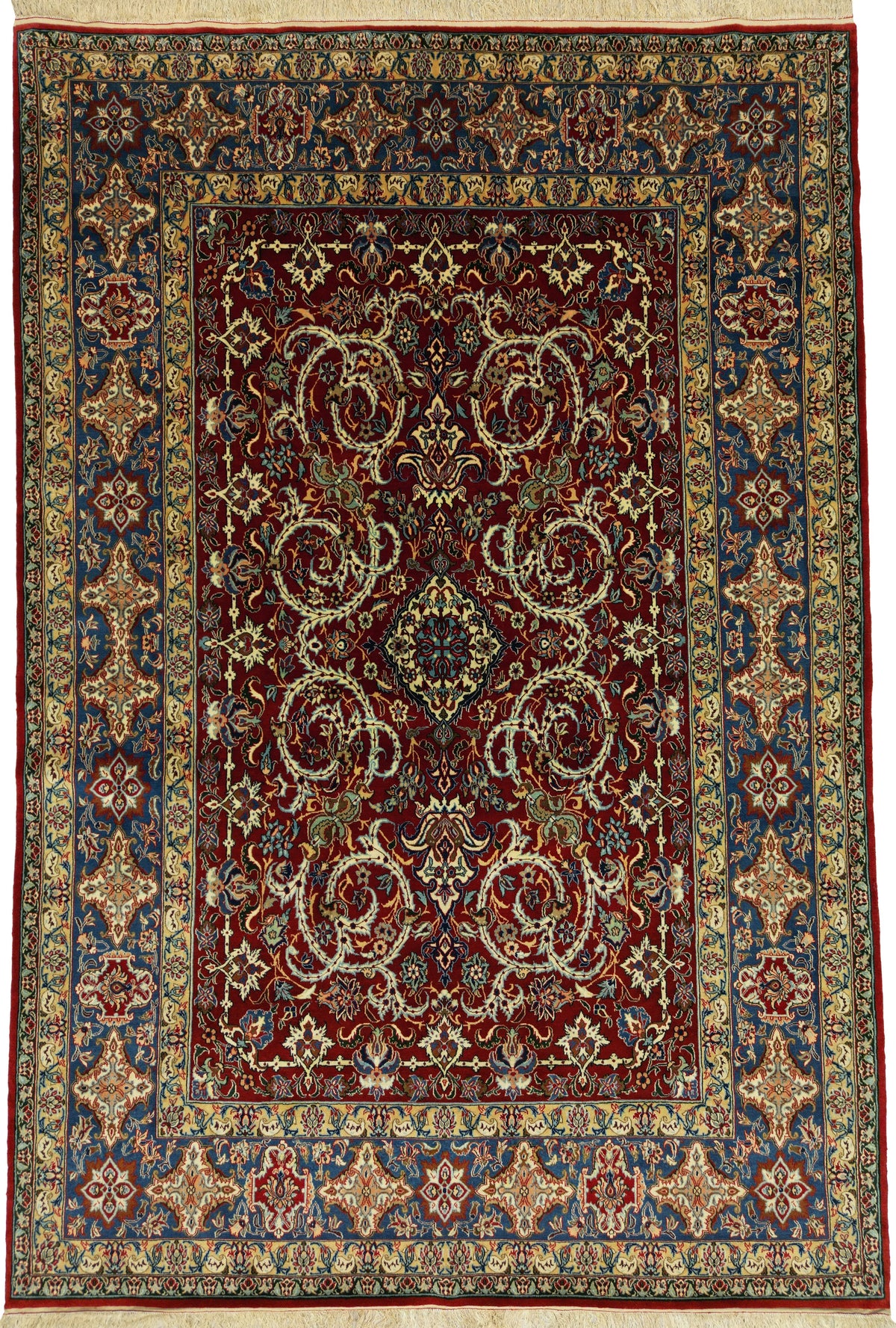 Persian Isfahan Rug | 4' 12" X 7' 4" | Red & Blue Colours | Extremely Fine | Urban Production