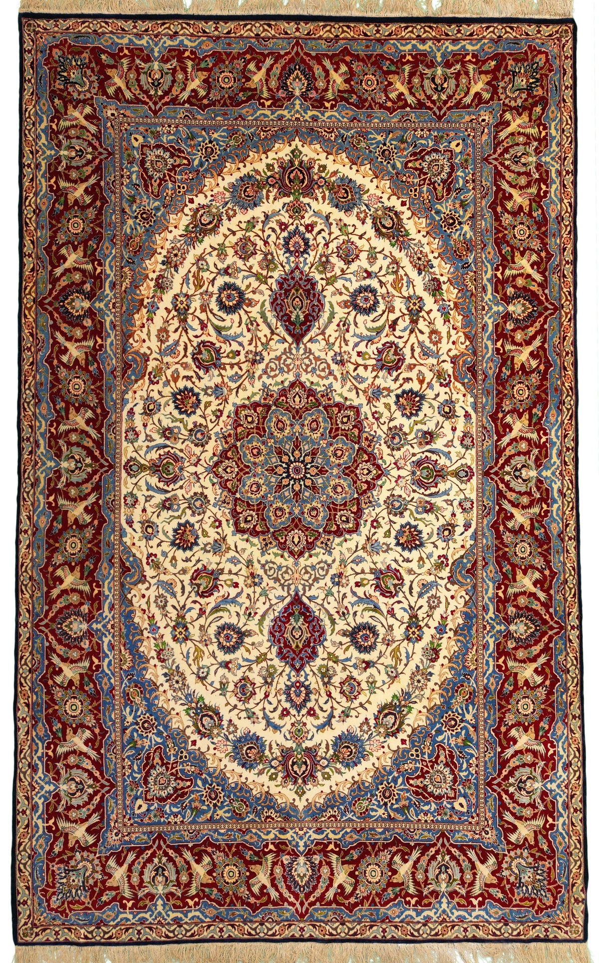 Persian Isfahan Rug | 5' 3" X 8' 8" | Ivory & Red Colours | Wool & Silk | Extremely Fine | Urban Production