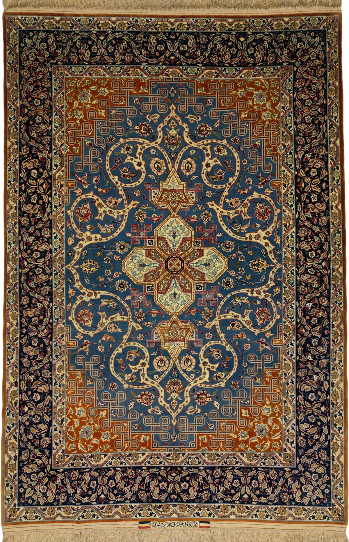 Vintage Persian Isfahan Rug Circa 1960 | 4' 11" X 7' 2" | Sky-Blue & Navy-Blue Colours | Extremely Fine | Urban Production