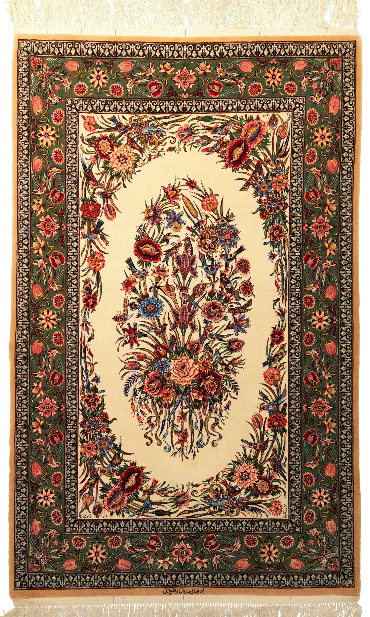 Persian Isfahan Rug | 3' 8" X 5' 10" | Floral Design Open-Field | White Background | Wool & Silk | Extremely Fine | Urban Production