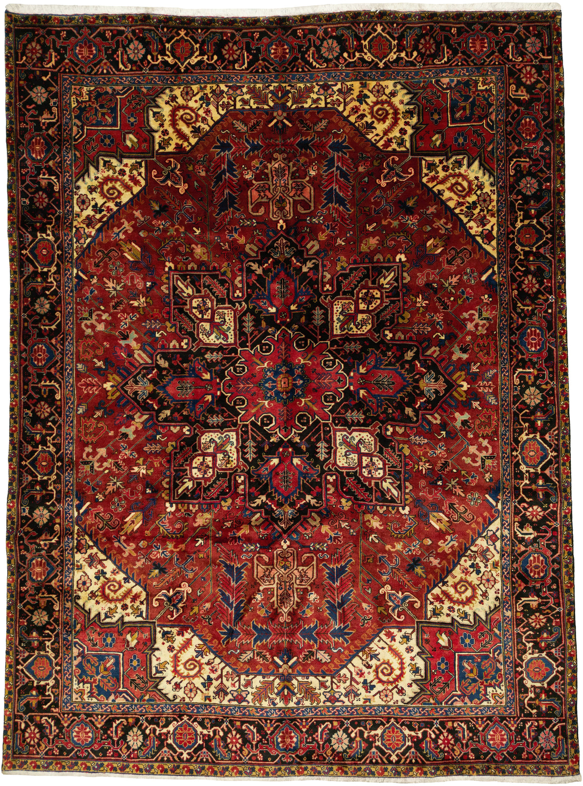 Persian Heriz Rug | 8' 1" X 11' 4" | Geometric Design | Red & Ivory Colours | Tribal Production