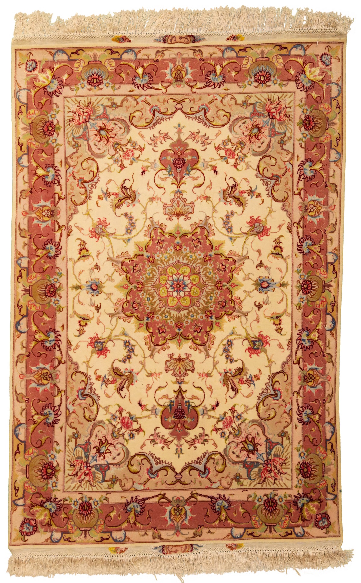 Persian Tabriz Rug | 3' 4" X 5' 0" | Ivory & Peach Colours | Wool & Silk | Extremely Fine | Urban Production