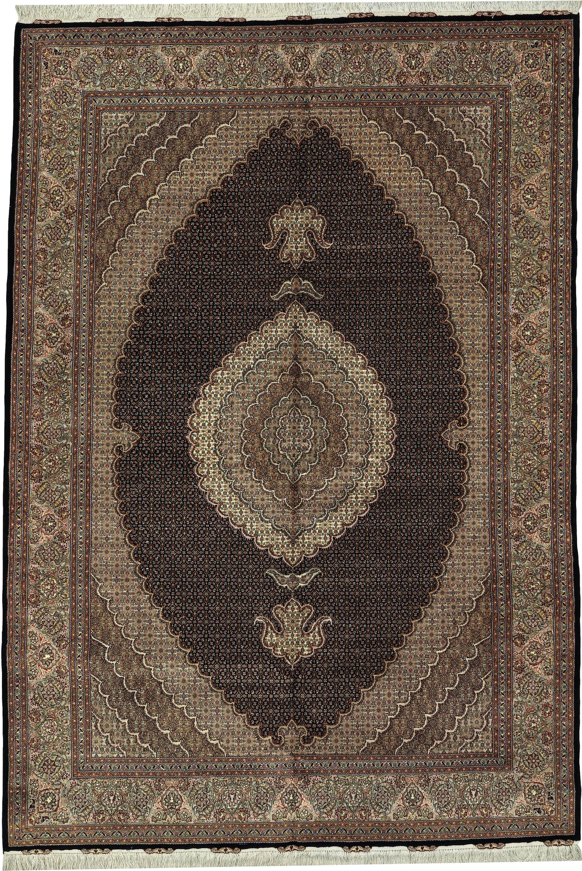 Persian Tabriz Mahi Rug | 6' 9" X 9' 9" | Fish Design | Wool & Silk | Finely Woven | Urban Production