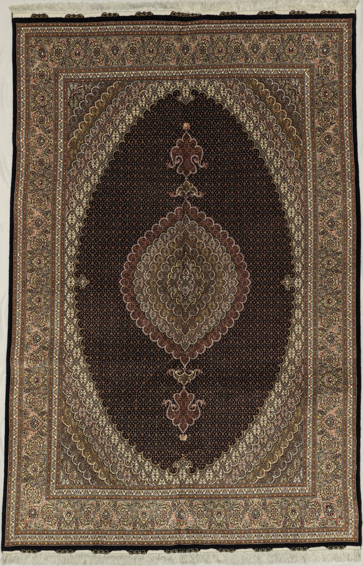 Persian Tabriz Mahi Rug | 6' 5" X 9' 9" | Fish Design | Wool & Silk | Finely Woven | Urban Production
