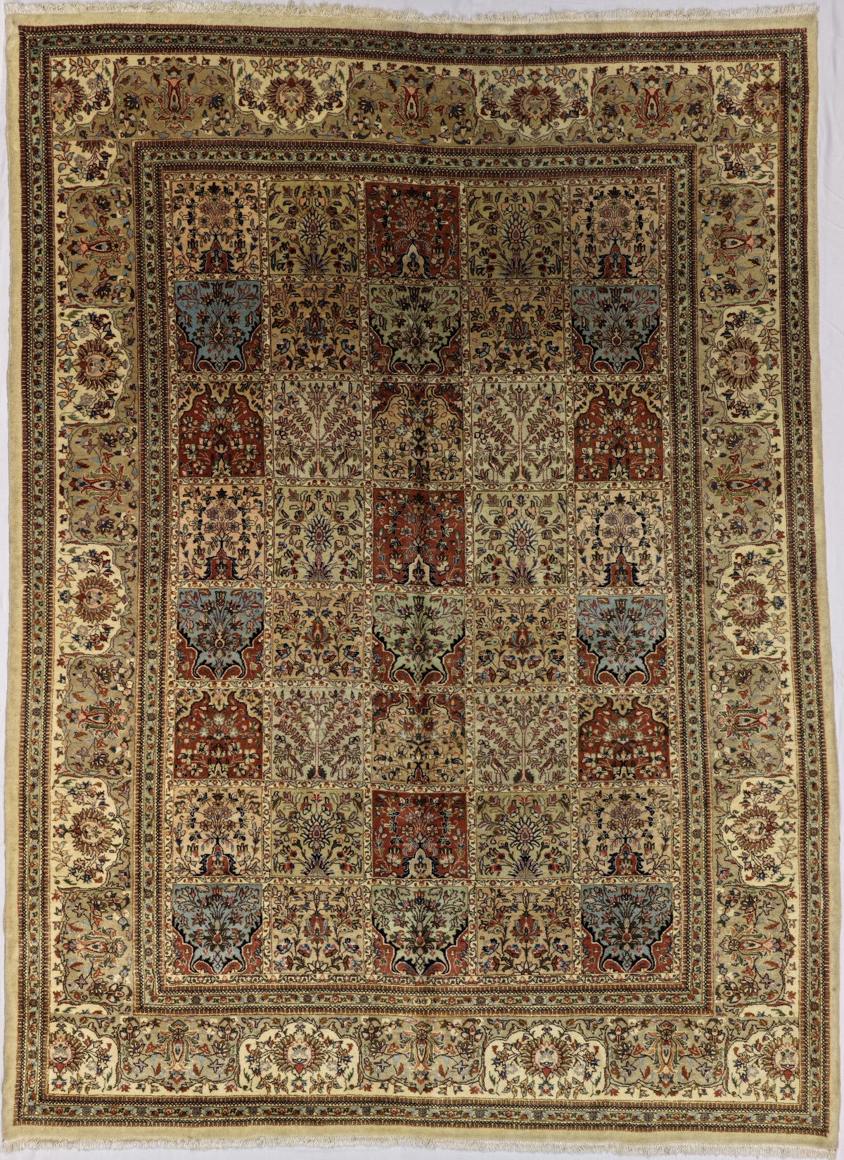 Vintage Persian Tabriz Tabatabaei Rug Circa 1970 | 8' 7" X 11' 9" | Panel Garden Design | Multi-Coloured | Urban Production