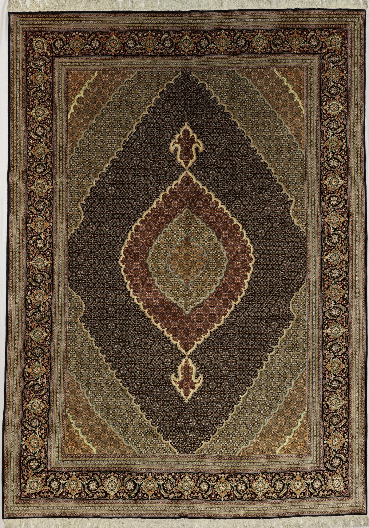 Persian Tabriz Mahi Rug | 8' 2" X 8' 3" | Fish Design | Wool & Silk | Finely Woven | Urban Production