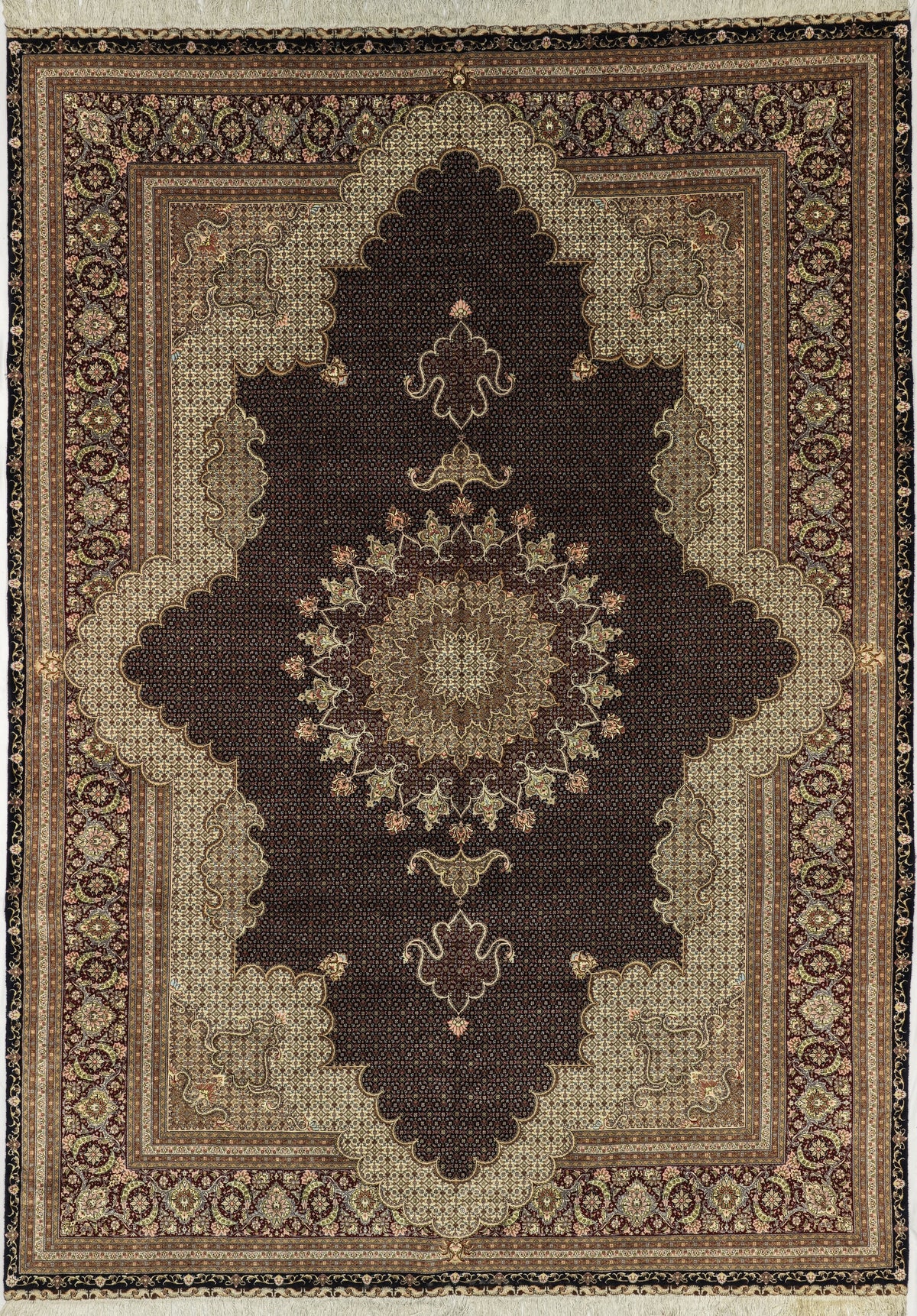 Persian Tabriz Mahi Rug | 8' 2" X 11' 8" | Fish Design | Wool & Silk | Finely Woven | Urban Production