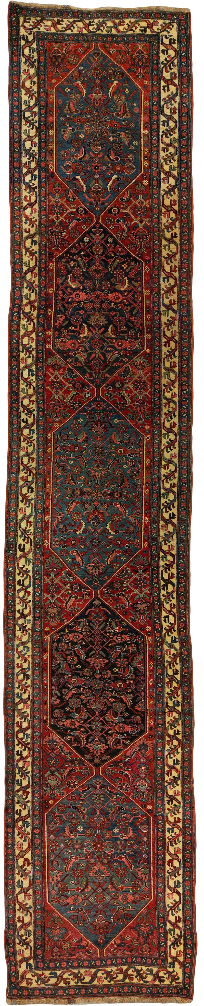 Antique Persian Bijar Runner Rug Circa 1900 | 3' 4" X 17' 5" | Geometric Design | Multi-Colour | Tribal Production