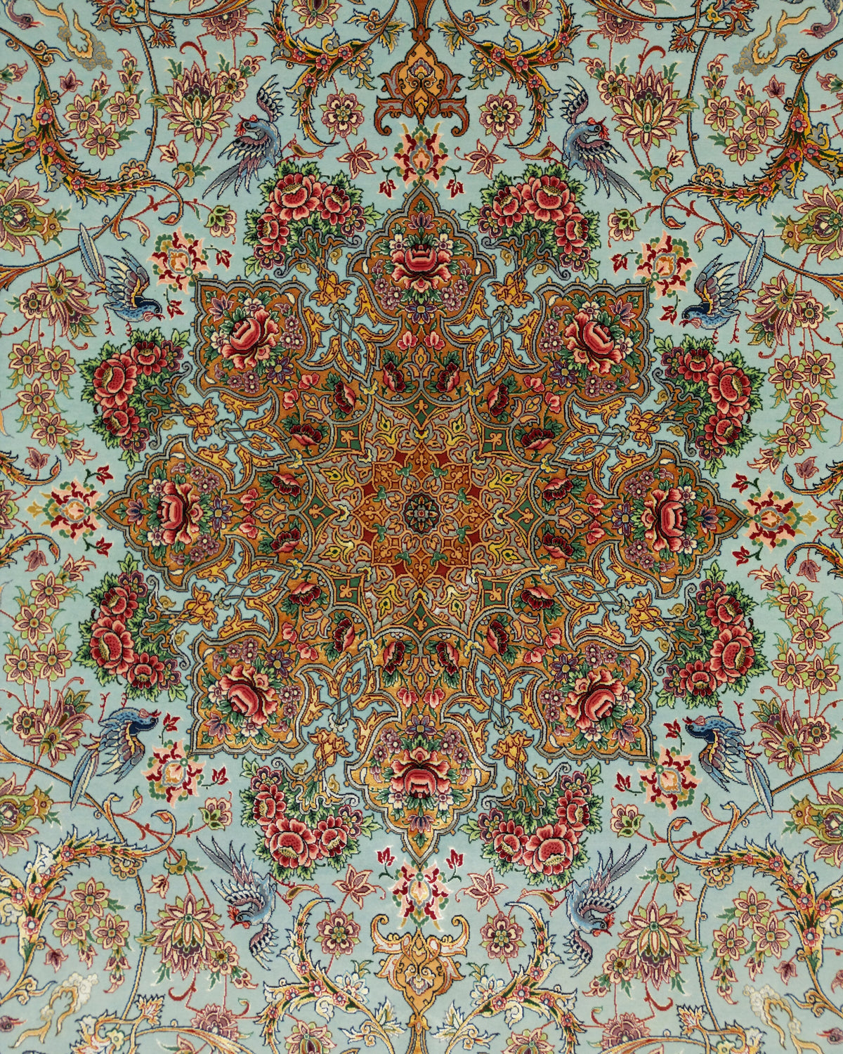Persian Isfahan Rug | 8' 2" X 12' 2" |Wool & Silk | Extremely Fine | Light Blue & Peach Colours |Floral Medallion Design | Urban Production