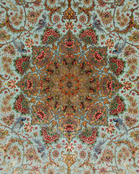 Persian Isfahan Rug | 8' 2" X 12' 2" |Wool & Silk | Extremely Fine | Light Blue & Peach Colours |Floral Medallion Design | Urban Production