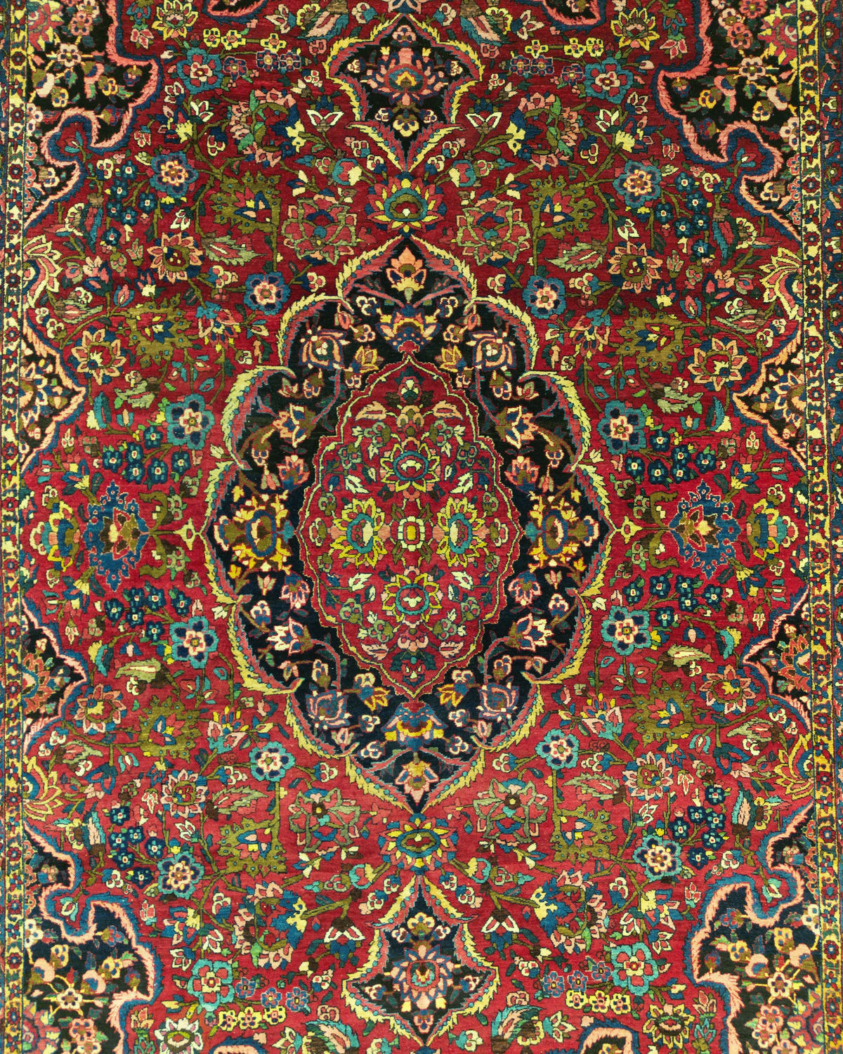 Antique Persian Bakhtiar Rug Circa 1930 | 10' 2" X 13' 9" | Large Size | Red & Black Colours | Urban Production