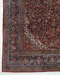Antique Persian Kashan Rug Circa 1930 | 10' 1" X 16' 2" | Floral Design | Red & Navy Blue Colours | Finely Woven | Urban Production