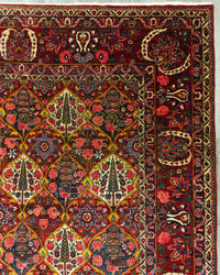 Antique Persian Bakhtiar Rug Circa 1930 | 10' 1" X 13' 6" | Garden-Panel Design | Red & Ivory Colours With Gold Accents | Tribal Production