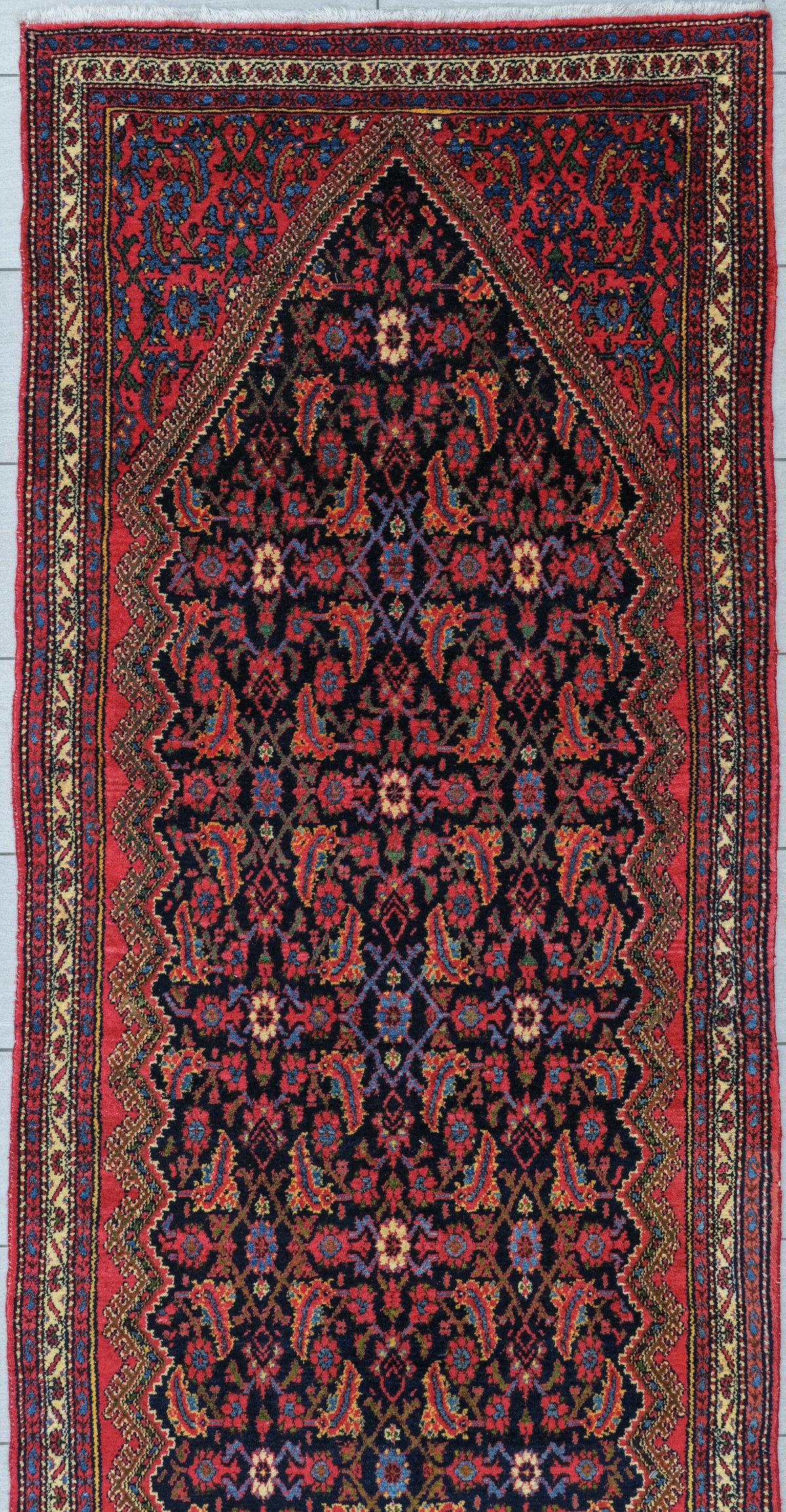 Vintage Malayer Runner Circa 1940 | 3' 10" X 16' 2" | Red & Blue Colours | Geometric Design | Herati Motif | Tribal Production