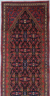 Vintage Malayer Runner Circa 1940 | 3' 10" X 16' 2" | Red & Blue Colours | Geometric Design | Herati Motif | Tribal Production