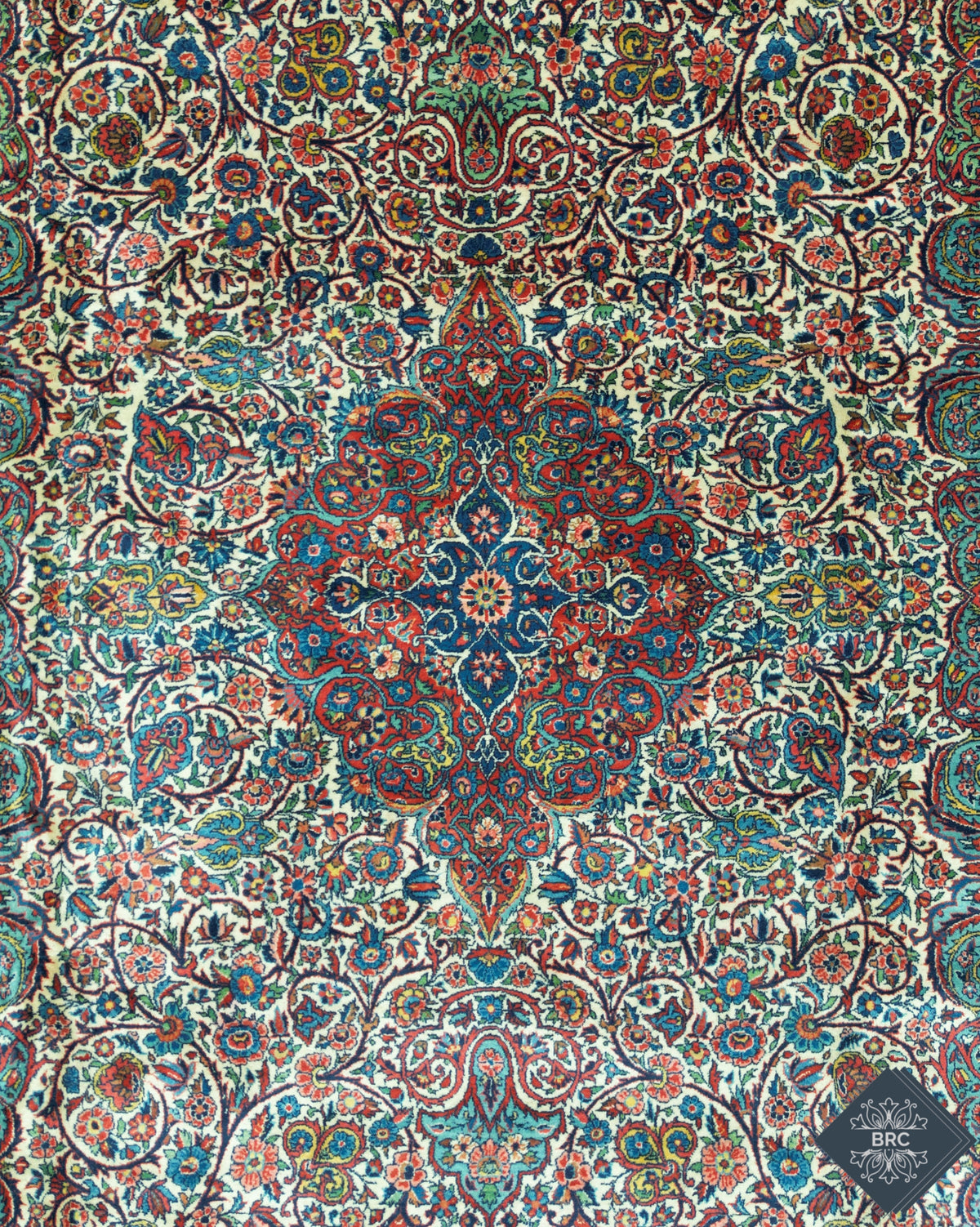 Antique Persian Kashan Rug Circa 1920 | 9' 11" X 14’ 1” | White, Blue & Green Colours | Urban Production