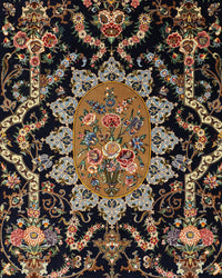Persian Isfahan Rug | 4' 3" X 6' 2" | Midnight Blue Colour | Floral Medallion Design | Urban Production