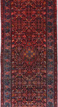 Antique Malayer Runner Circa 1930 | 3' 2" X 16' 11" | Red & Blue Colours | Geometric Design | Tribal Production